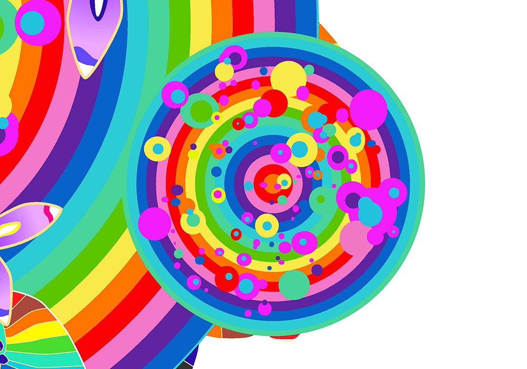 Rainbow-coloured petri dish from Nature Etude, an artwork by Hiromi Tango