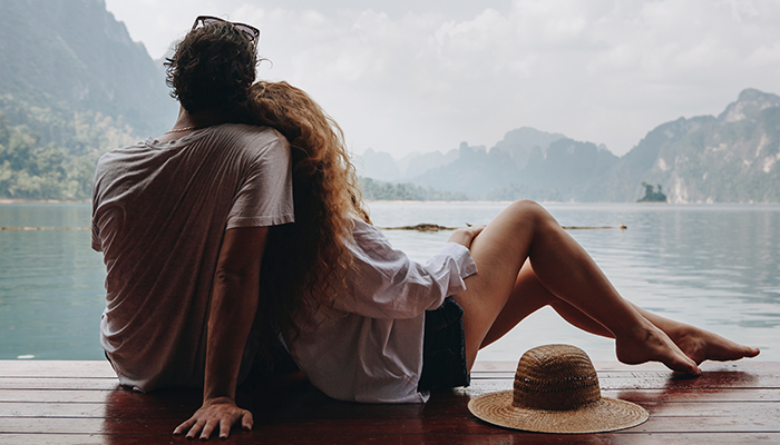 A man and women about to kiss