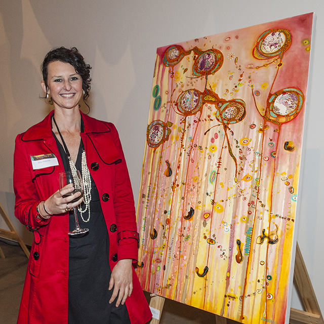 Jo Underhill at her art exhibition at the Institute of Molecular Bioscience