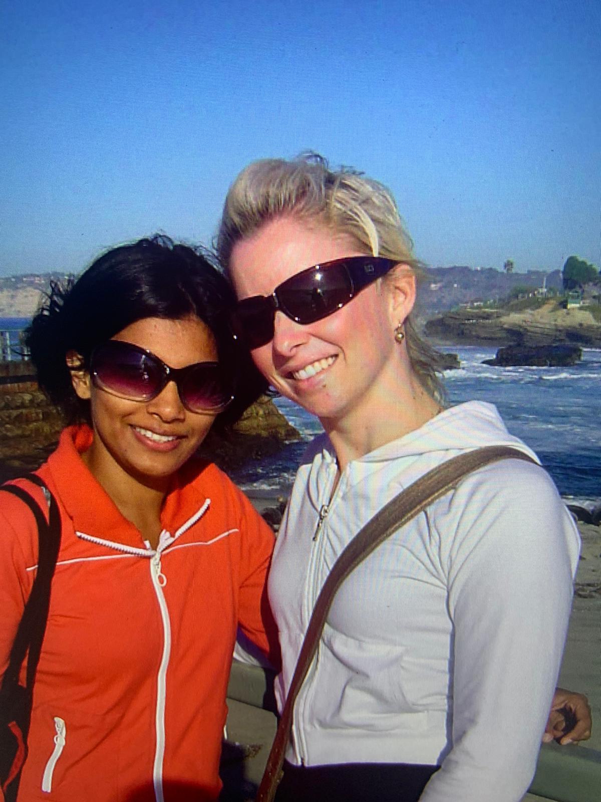 Madi is also delighted to be working again with colleagues who were once study partners, like Dr Samantha Stehbens, an ARC Future Fellow and IMB Fellow. Madi and Sam are pictured here on their San Diego trip in 2006.
