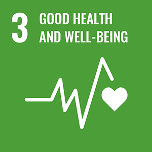 A green square with 3 Global Health and Wellbeing written on it and a graphic of a heartbeat with a heart at the end