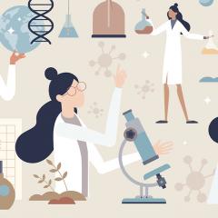 Drawing of women in the lab