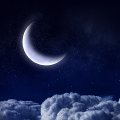 Crescent moon in the night sky