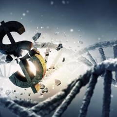 DNA strand and dollar sign breaking apart