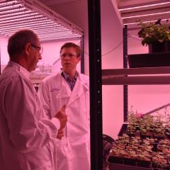 Professor David Craik and Julian Simmonds MP in plant room