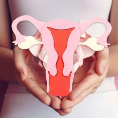 hands holding cut out of uterus
